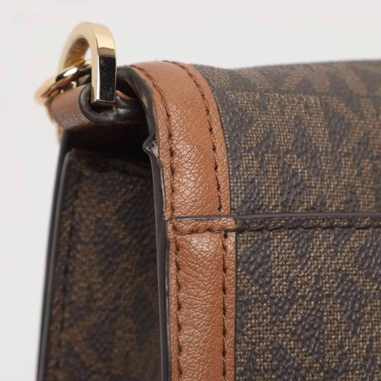 Pre Owned Michael Kors Sonia Medium Brown Signature Coated Canvas Shoulder Bag