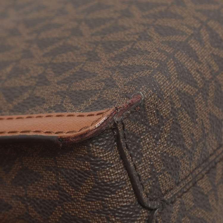 Pre Owned Michael Kors Sonia Medium Brown Signature Coated Canvas Shoulder Bag