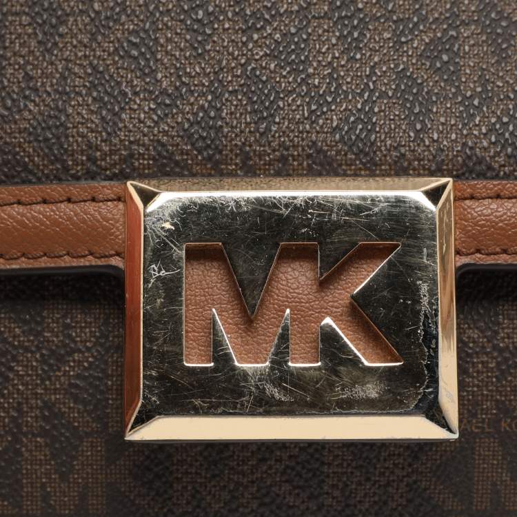 Pre Owned Michael Kors Sonia Medium Brown Signature Coated Canvas Shoulder Bag