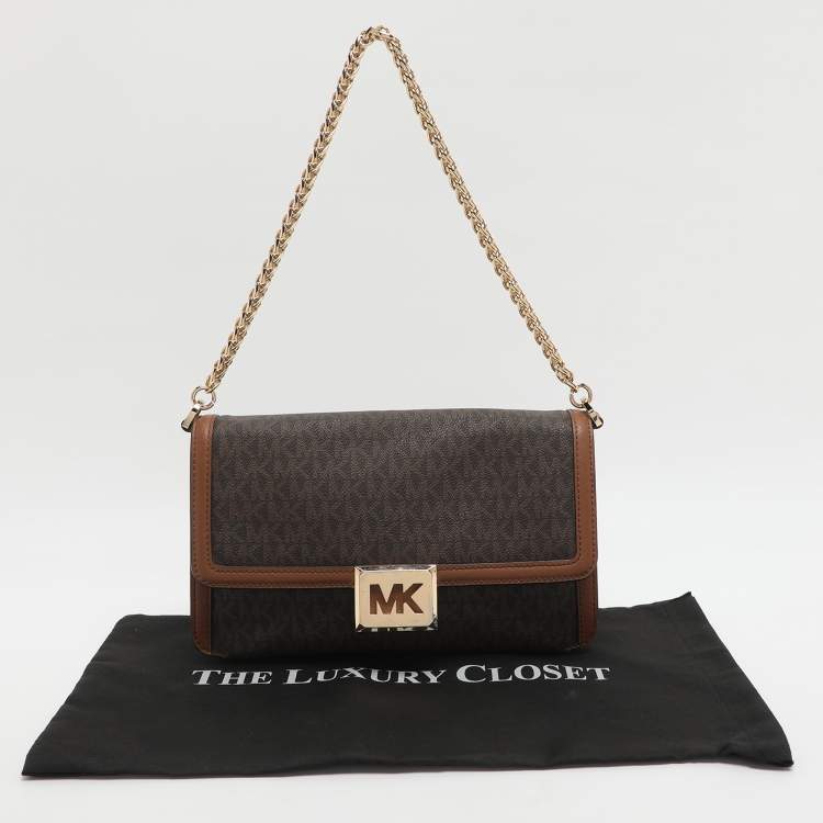 Pre Owned Michael Kors Sonia Medium Brown Signature Coated Canvas Shoulder Bag