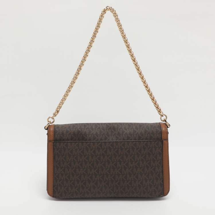 Pre Owned Michael Kors Sonia Medium Brown Signature Coated Canvas Shoulder Bag