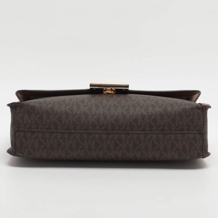 Pre Owned Michael Kors Sonia Medium Brown Signature Coated Canvas Shoulder Bag