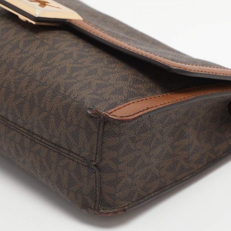 Pre Owned Michael Kors Sonia Medium Brown Signature Coated Canvas Shoulder Bag