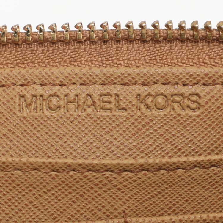 Pre Owned Michael Kors Jet Set Orange Snakeskin Embossed Leather Zip Around Wallets