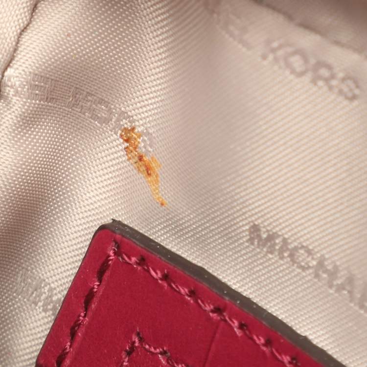 Pre Owned Michael Kors Ginny Medium Fuchsia Croc Embossed Leather Shoulder Bag