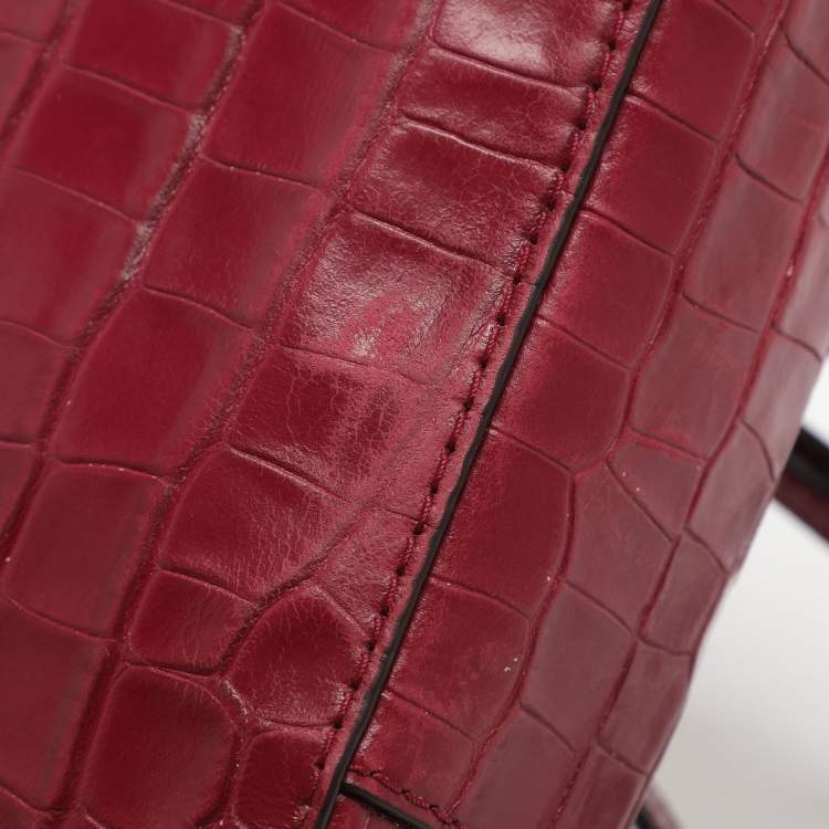 Pre Owned Michael Kors Ginny Medium Fuchsia Croc Embossed Leather Shoulder Bag