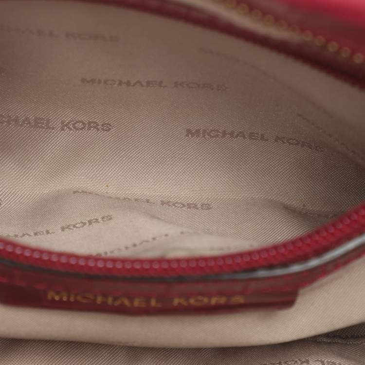 Pre Owned Michael Kors Ginny Medium Fuchsia Croc Embossed Leather Shoulder Bag