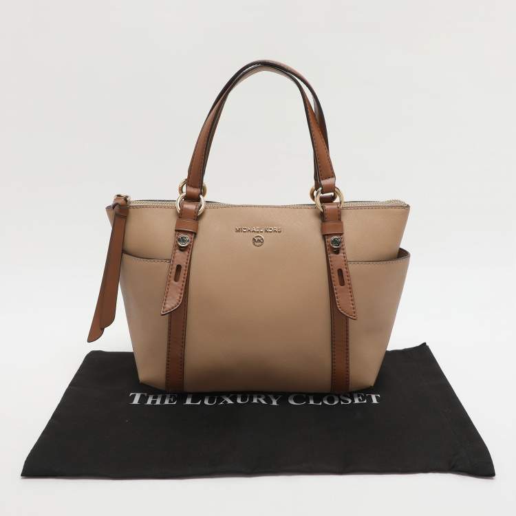 Pre Owned Michael Kors Sullivan Small Beige/Brown Saffiano Leather Tote