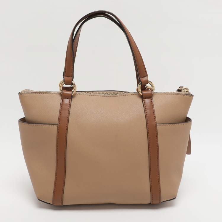 Pre Owned Michael Kors Sullivan Small Beige/Brown Saffiano Leather Tote