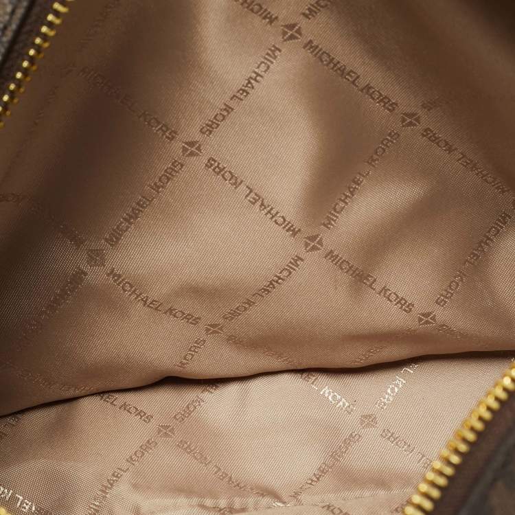 Pre Owned Michael Kors Jet Set Brown Signature Coated Canvas and Leather Crossbody Bag