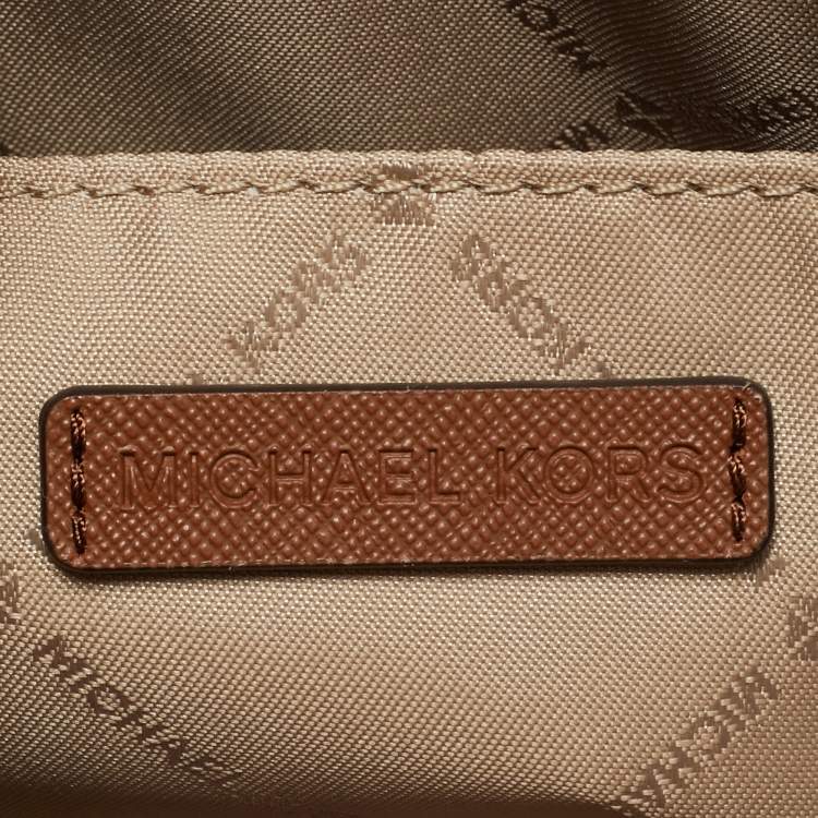 Pre Owned Michael Kors Jet Set Brown Signature Coated Canvas and Leather Crossbody Bag