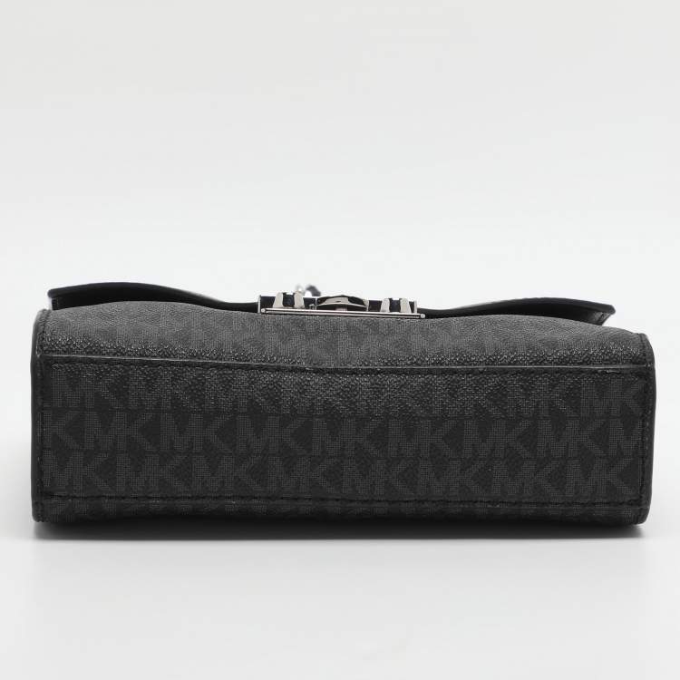 Pre Owned Michael Kors Rose Black/Grey Signature Coated Canvas and Leather Shoulder Bag