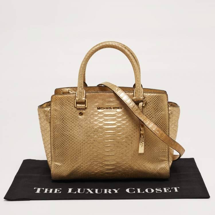 مملوكة مسبقًا Michael Kors Selma Medium Gold Python Embossed Leather Tote