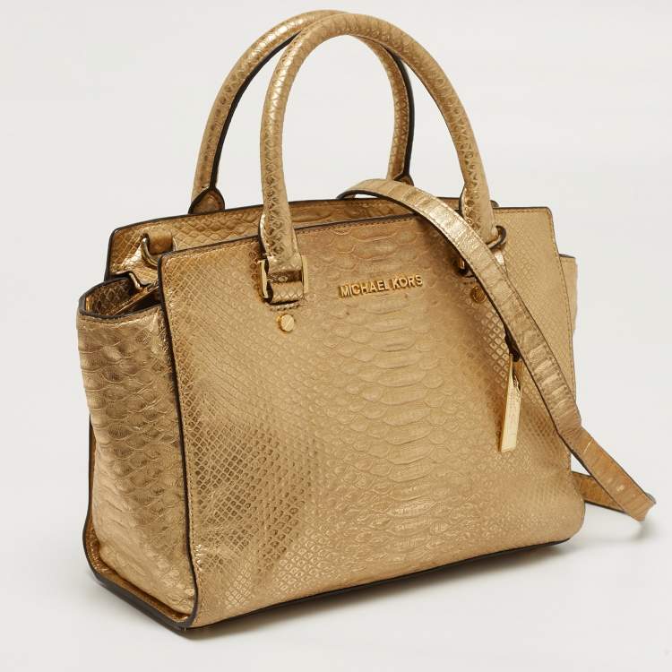 مملوكة مسبقًا Michael Kors Selma Medium Gold Python Embossed Leather Tote