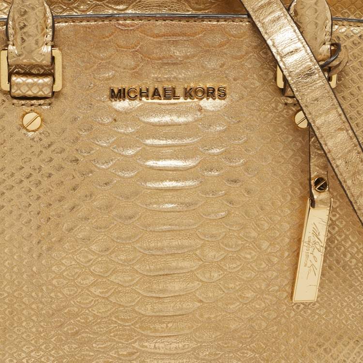 مملوكة مسبقًا Michael Kors Selma Medium Gold Python Embossed Leather Tote