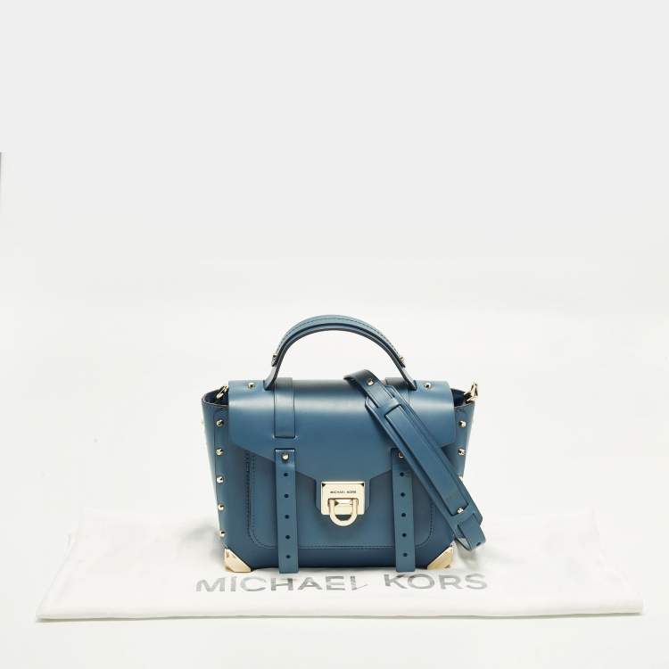 Pre Owned Michael Kors Manhattan Medium Blue Leather Top Handle Bag