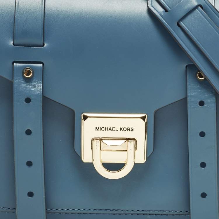 Pre Owned Michael Kors Manhattan Medium Blue Leather Top Handle Bag