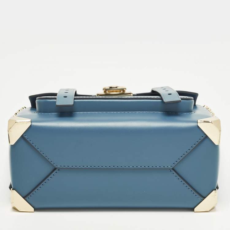 Pre Owned Michael Kors Manhattan Medium Blue Leather Top Handle Bag