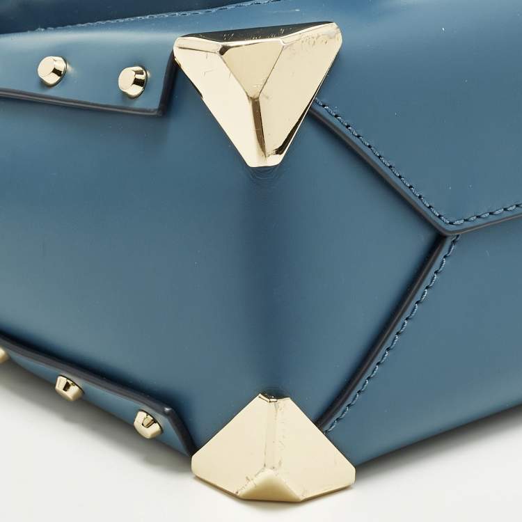 Pre Owned Michael Kors Manhattan Medium Blue Leather Top Handle Bag