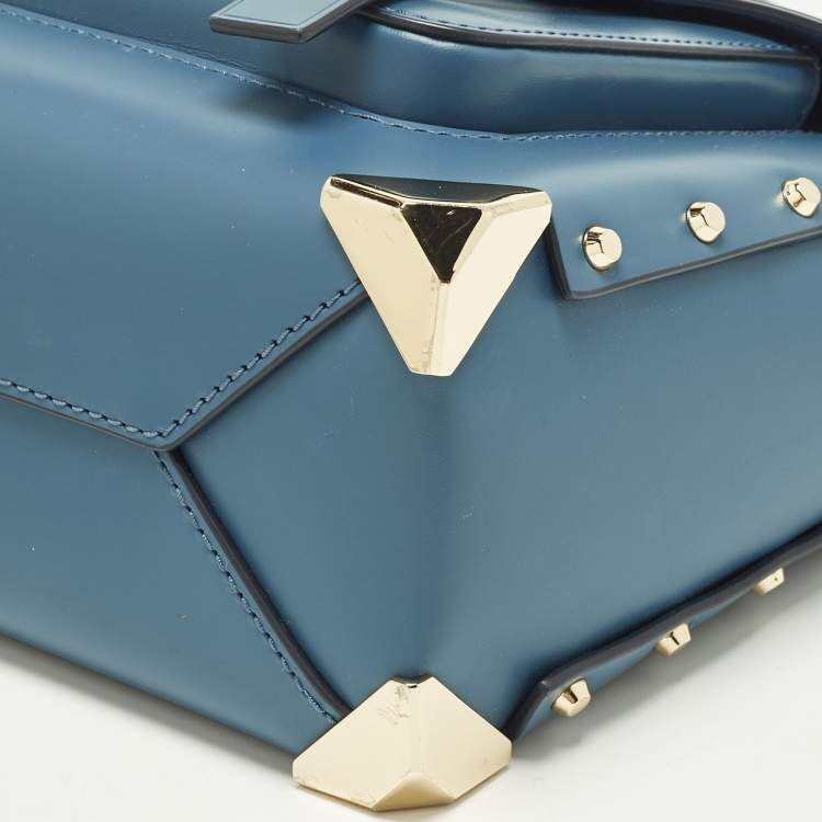 Pre Owned Michael Kors Manhattan Medium Blue Leather Top Handle Bag