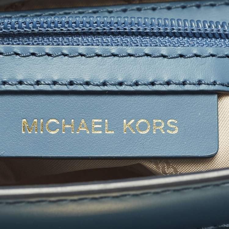 Pre Owned Michael Kors Manhattan Medium Blue Leather Top Handle Bag