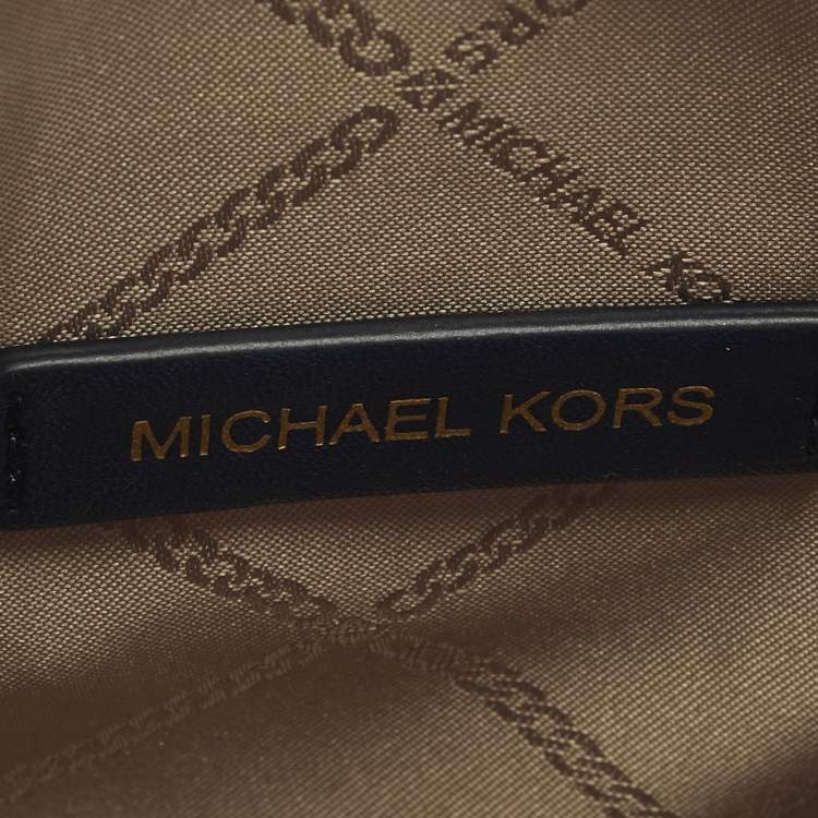 Pre Owned Michael Kors Gigi Extra-Small Navy Blue Empire Logo Jacquard Canvas Crossbody Bag