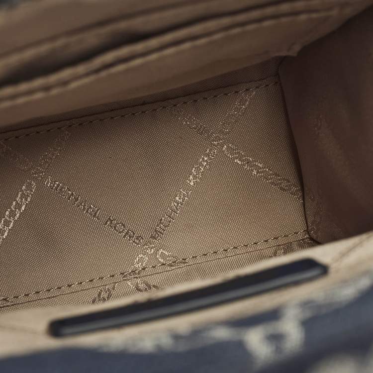 Pre Owned Michael Kors Gigi Extra-Small Navy Blue Empire Logo Jacquard Canvas Crossbody Bag