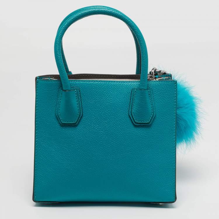 Pre Owned Michael Kors Mercer Small Turquoise Leather Tote