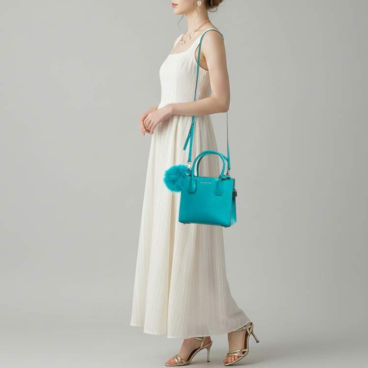 Pre Owned Michael Kors Mercer Small Turquoise Leather Tote