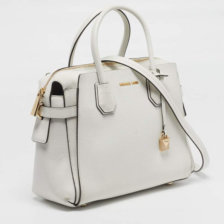 Pre Owned Michael Kors Belted Mercer Small White Leather Satchel