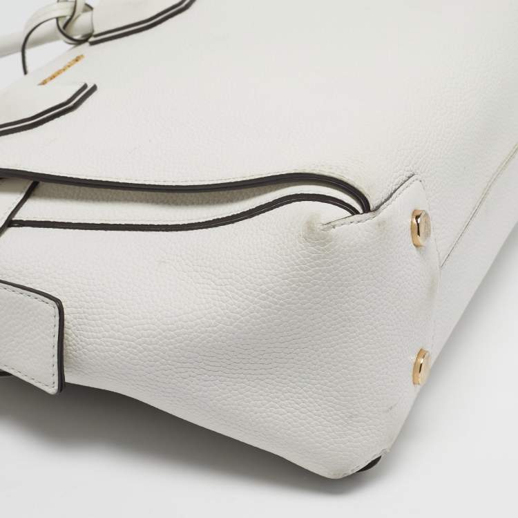 Pre Owned Michael Kors Belted Mercer Small White Leather Satchel