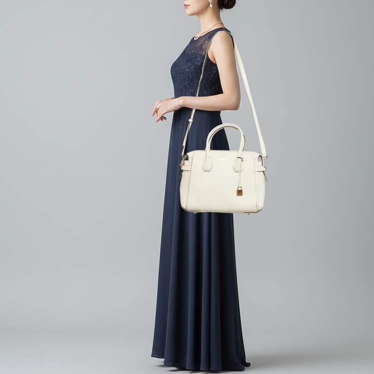 Pre Owned Michael Kors Belted Mercer Small White Leather Satchel