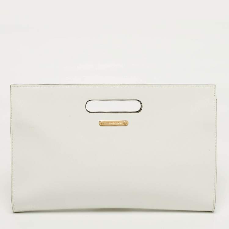 Pre Owned حقيبة كلتش مايكل كورس جلد أبيض مزينة بقصّات تيلدا