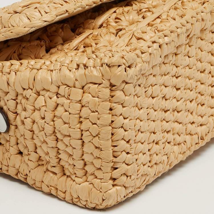 Pre Owned Michael Kors Parker Medium Beige/White Raffia and Leather Shoulder Bag