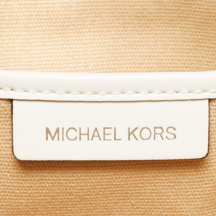 Pre Owned Michael Kors Parker Medium Beige/White Raffia and Leather Shoulder Bag