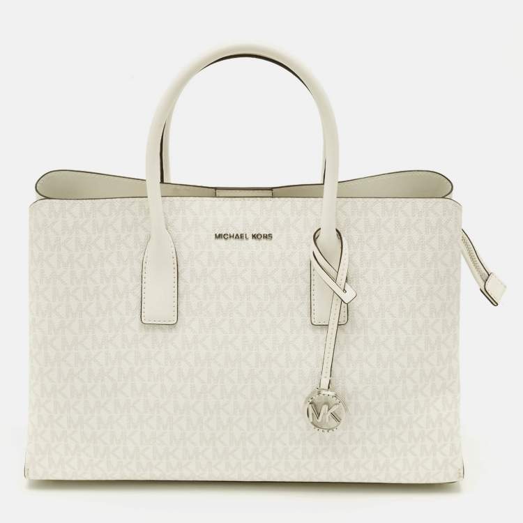 Pre Owned حقيبة ساتشل مايكل كورس روثي قماش كانفاس مقوى أبيض بالشعار 