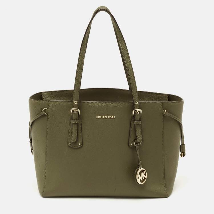 Pre Owned Michael Kors Voyager Medium Olive Green Leather Tote