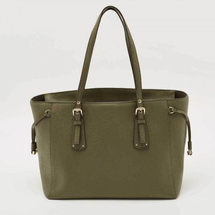 Pre Owned Michael Kors Voyager Medium Olive Green Leather Tote