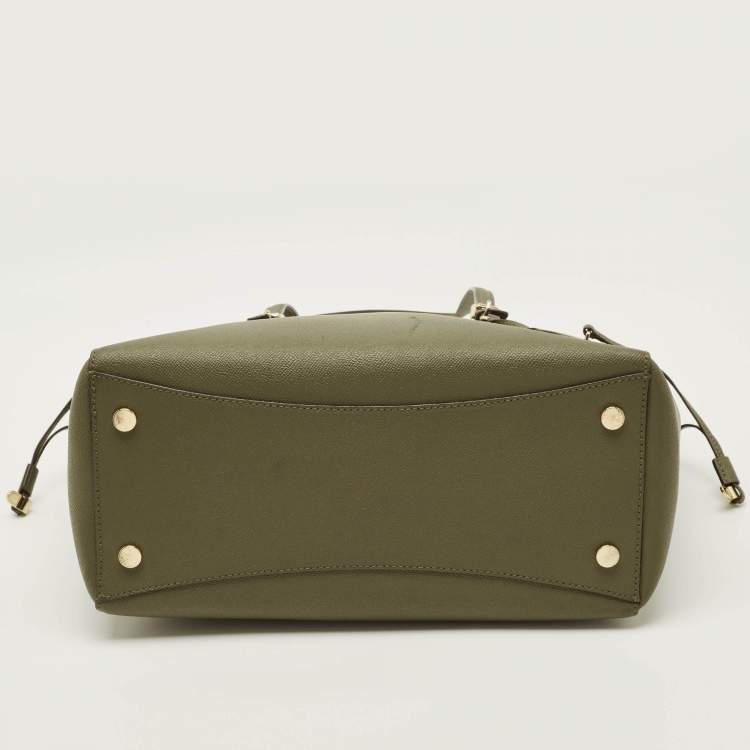 Pre Owned Michael Kors Voyager Medium Olive Green Leather Tote
