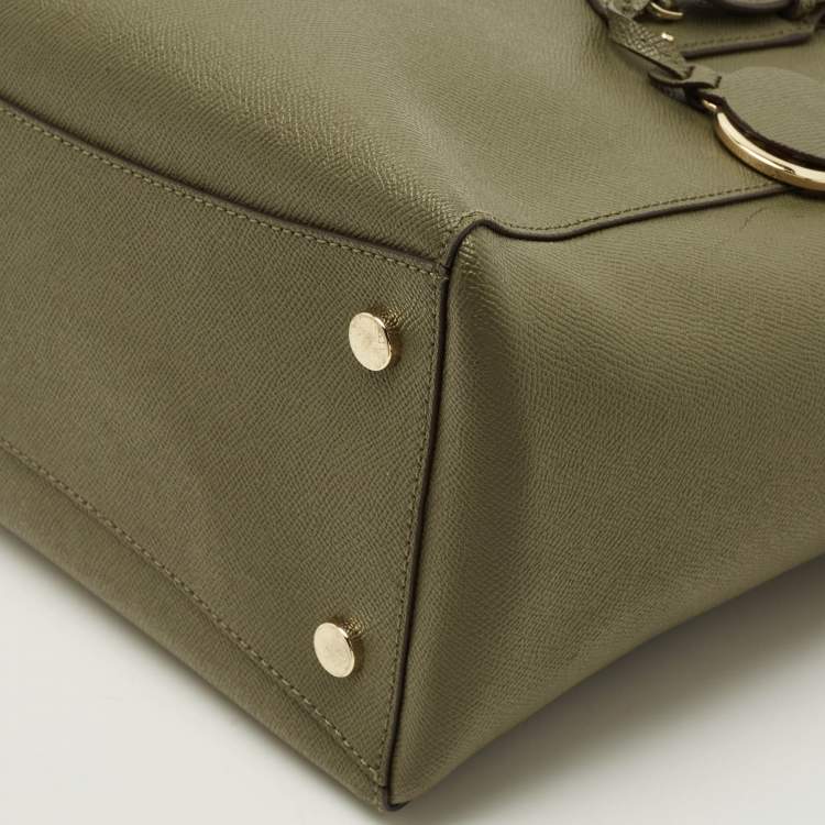 Pre Owned Michael Kors Voyager Medium Olive Green Leather Tote