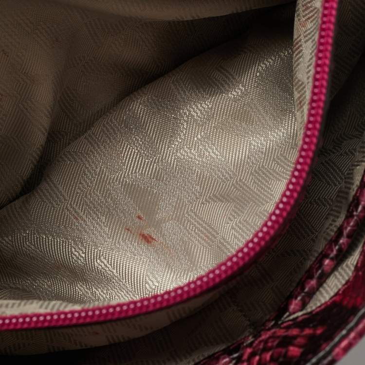 Pre Owned Michael Kors Tribeca Pink/Black Python Embossed Leather Shoulder Bag