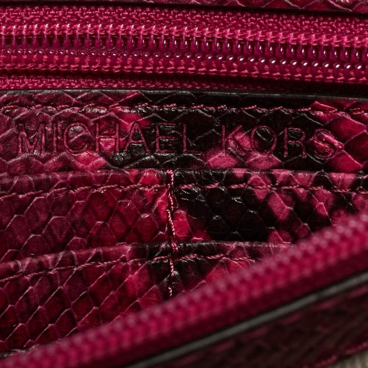 Pre Owned Michael Kors Tribeca Pink/Black Python Embossed Leather Shoulder Bag