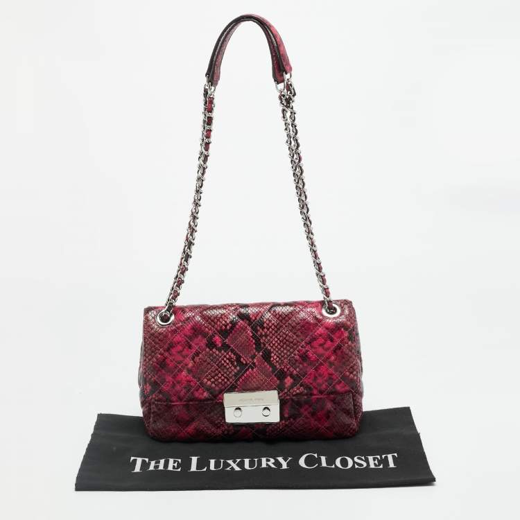 Pre Owned Michael Kors Tribeca Pink/Black Python Embossed Leather Shoulder Bag