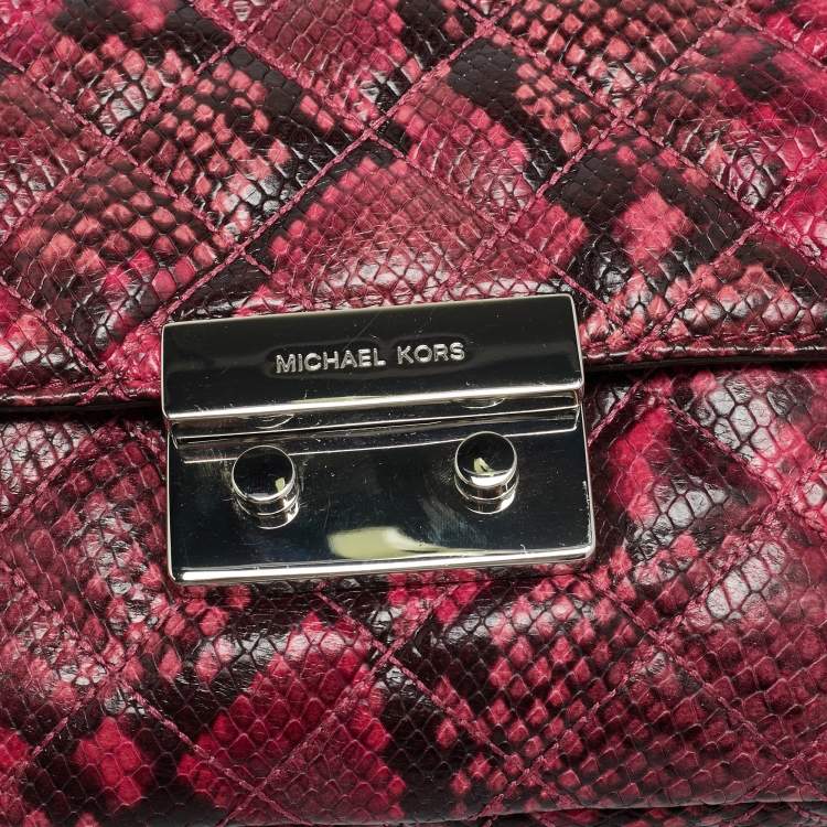 Pre Owned Michael Kors Tribeca Pink/Black Python Embossed Leather Shoulder Bag