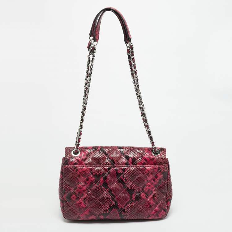 Pre Owned Michael Kors Tribeca Pink/Black Python Embossed Leather Shoulder Bag