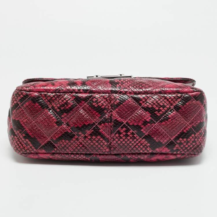 Pre Owned Michael Kors Tribeca Pink/Black Python Embossed Leather Shoulder Bag