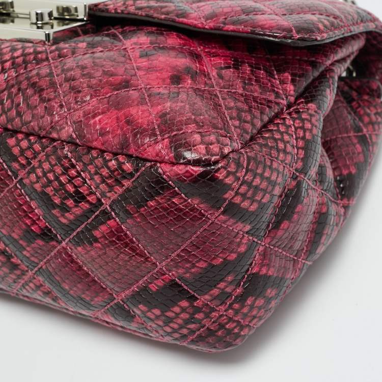 Pre Owned Michael Kors Tribeca Pink/Black Python Embossed Leather Shoulder Bag