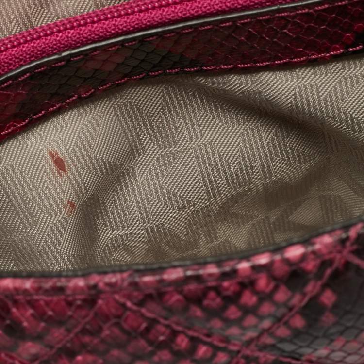 Pre Owned Michael Kors Tribeca Pink/Black Python Embossed Leather Shoulder Bag
