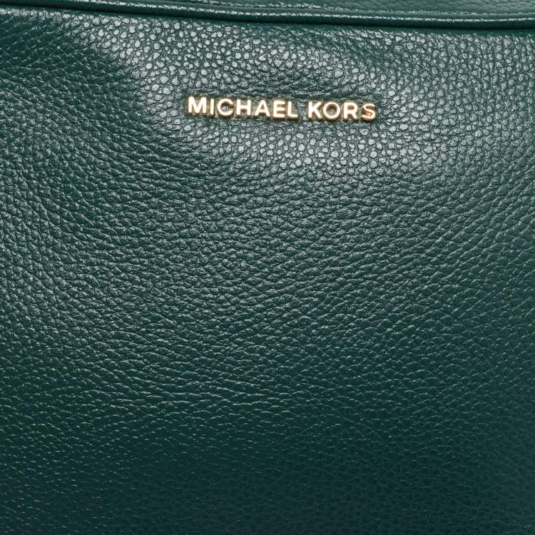 Pre Owned Michael Kors Jet Set Camera Green Leather Crossbody Bag