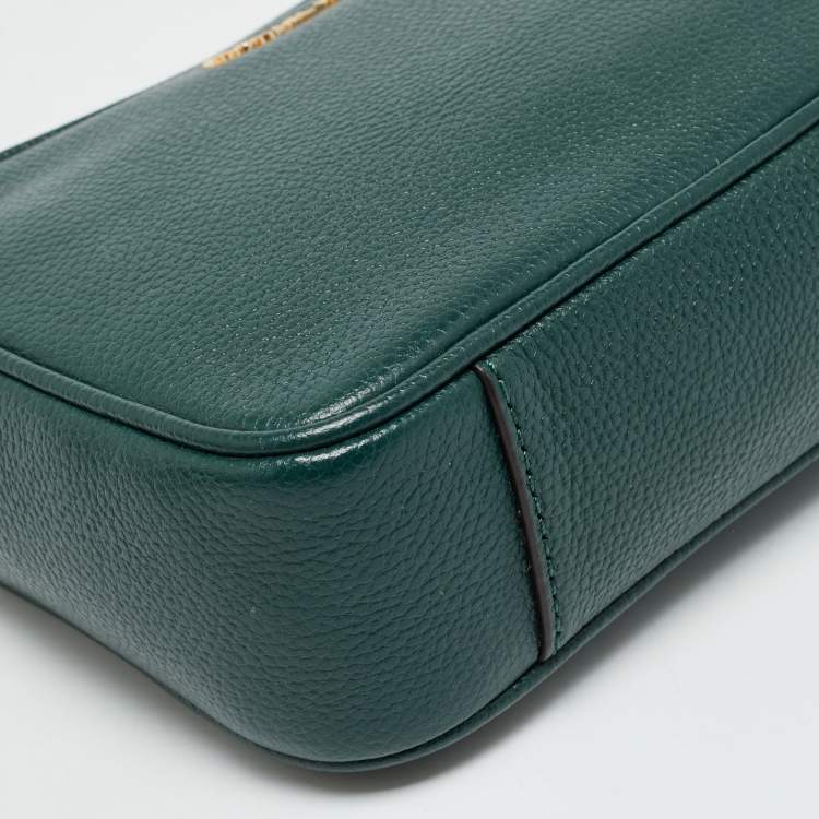 Pre Owned Michael Kors Jet Set Camera Green Leather Crossbody Bag